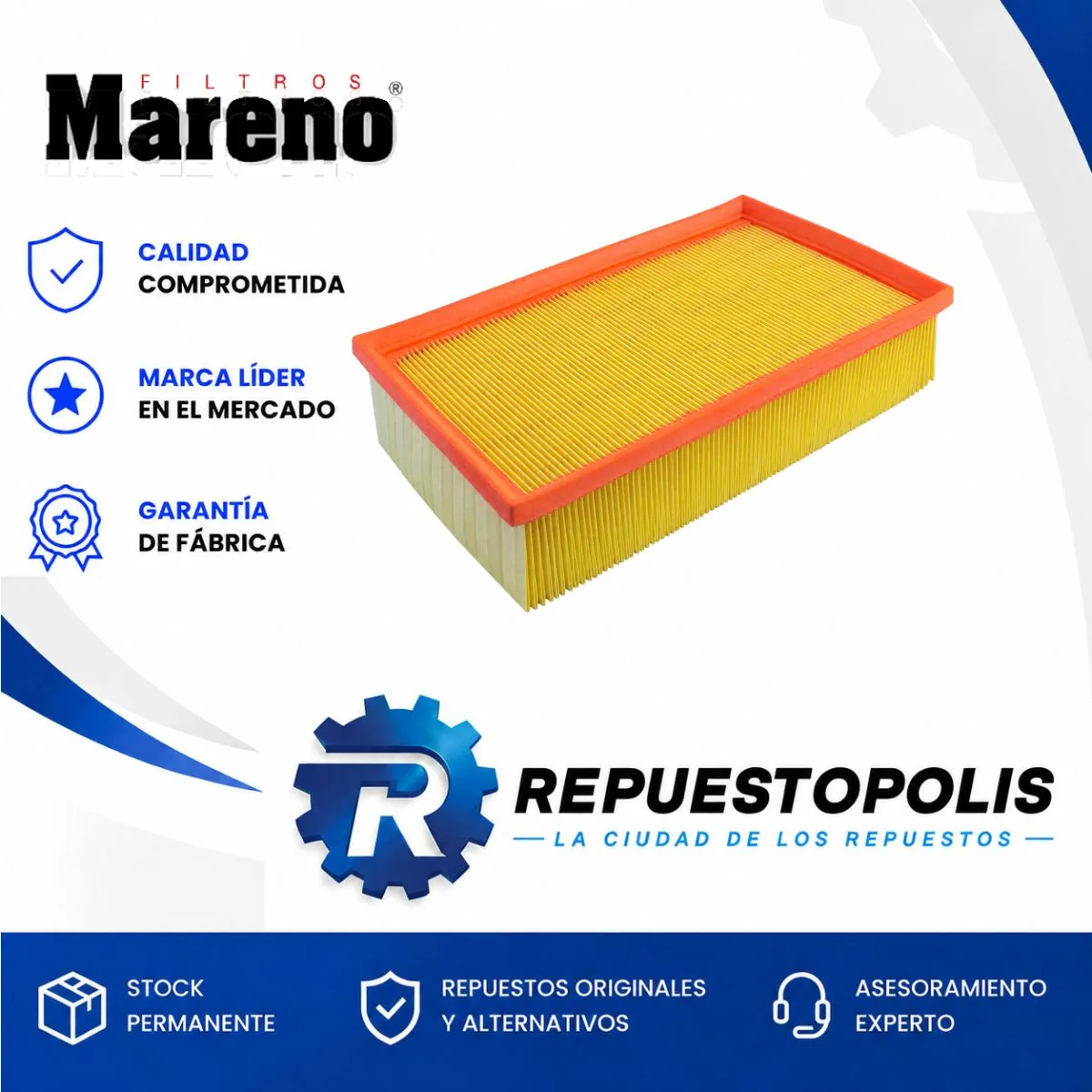 Filtro de aire para Volkswagen Golf VII 2.0 GTI 2012, Audi A3, Audi Q2 y Audi Q3 2.0 TFSI - MARENO