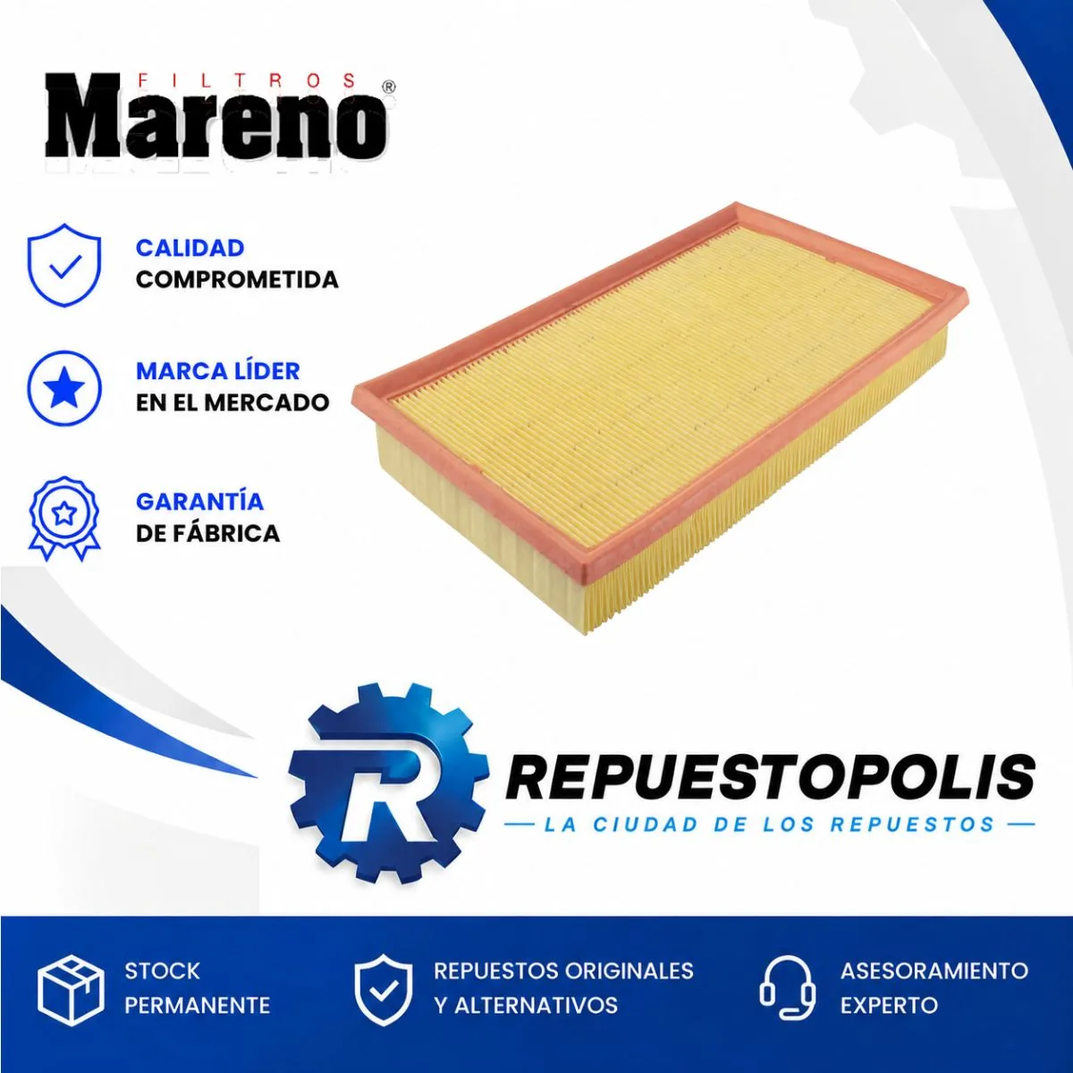 Filtro de aire para Volkswagen Polo, Volkswagen Virtus Gts 1.0, Audi A1 y Audi A3 1.5 - MARENO