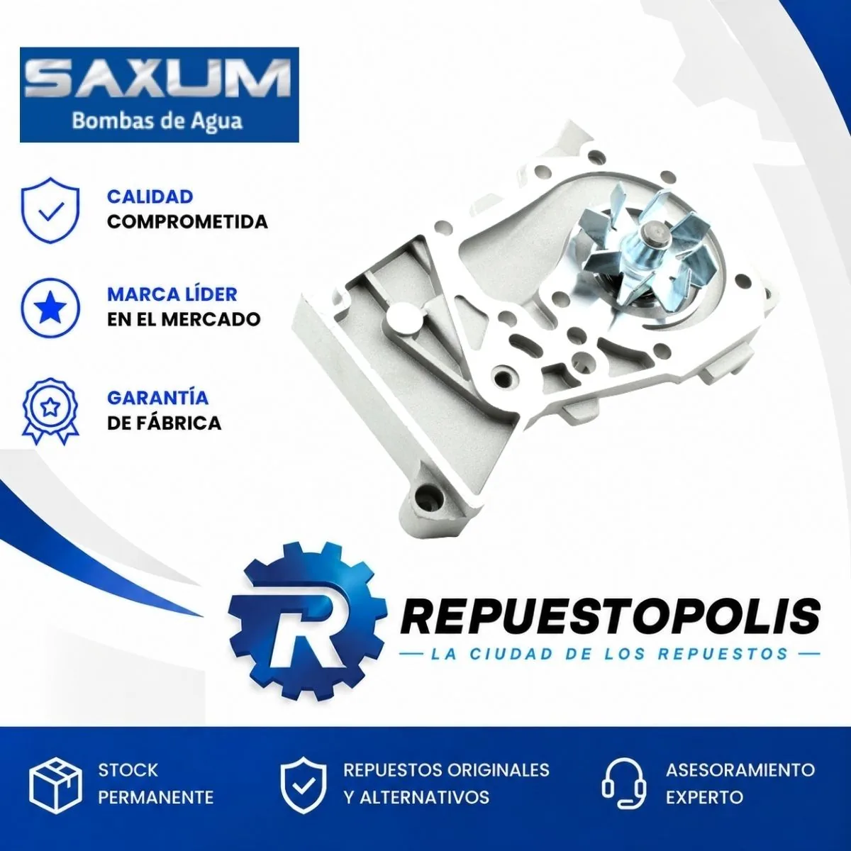 Bomba de agua para Renault Megane 1.6, Logan 1.6, Clio 1.6, Scenic 1.6, Sandero 1.6, Fluence 1.6 y Kangoo 1.6 - SAXUM