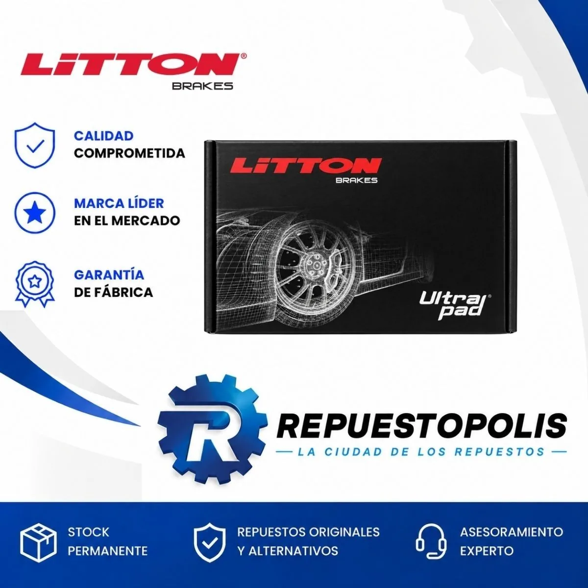 Pastillas de freno Trasera para Citroen C4 1.2 16V At Puretech / Ds Ds3 Varias Versiones 1.2-1.6 y Peugeot 207/208/301/308/405/807/2008 Varios Motores 1.6-2.0 y 3 más - LITTON