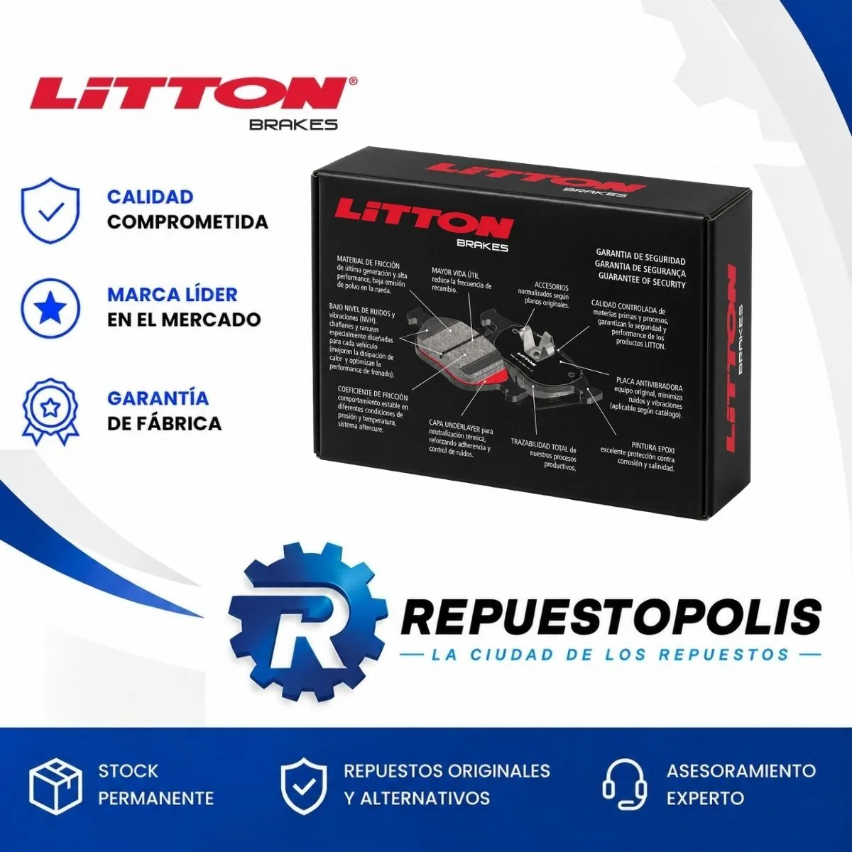 Pastillas de freno para Fiat Siena 1.6 - 1.7 - Hl, Volkswagen Saveiro 1.6 - 1.8 - 2.0, Volkswagen Gol 1.0 - 1.6 - 1.8 y Fiat Palio 1.6 - 1.7 - Hl y 2 más - LITTON