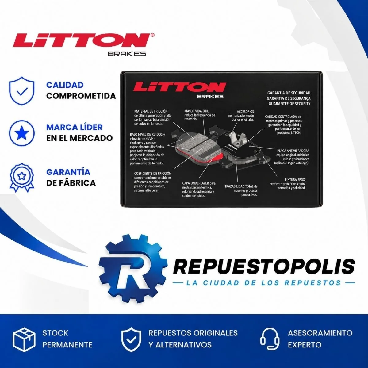 Pastillas de freno Delantera para Volkswagen New Beetle 1.8T/2.5 Awu/Bps, Volkswagen Golf 1.8 T Ea113, Volkswagen Golf 2.8 Vr6/V6 Afa/Bde y Audi Tt 1.8 T Bam/Apx - LITTON
