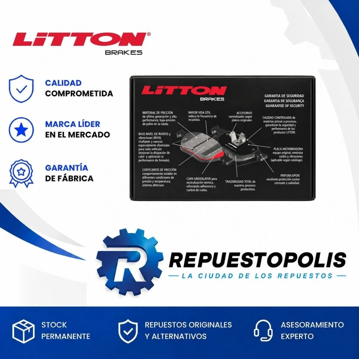 Pastillas de freno Delantera para Citroen C4 Lounge 1.6 Hdi Dv6, Peugeot 308 2.0 16V Ew10, Peugeot 308 1.6 Vti Ec5 y Peugeot 308 1.6 Hdi Dv6 y 4 más - LITTON