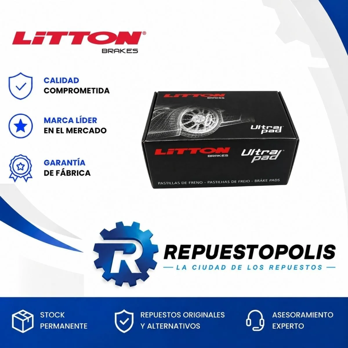 Pastillas de freno Delantera para Fiat Argo 1.3 8V Fire Fly, Fiat Palio 1.6 16V Etorque, Fiat Fiorino 1.4 8V Evo y Fiat Mobi 1.0 8V Fire y 3 más - LITTON