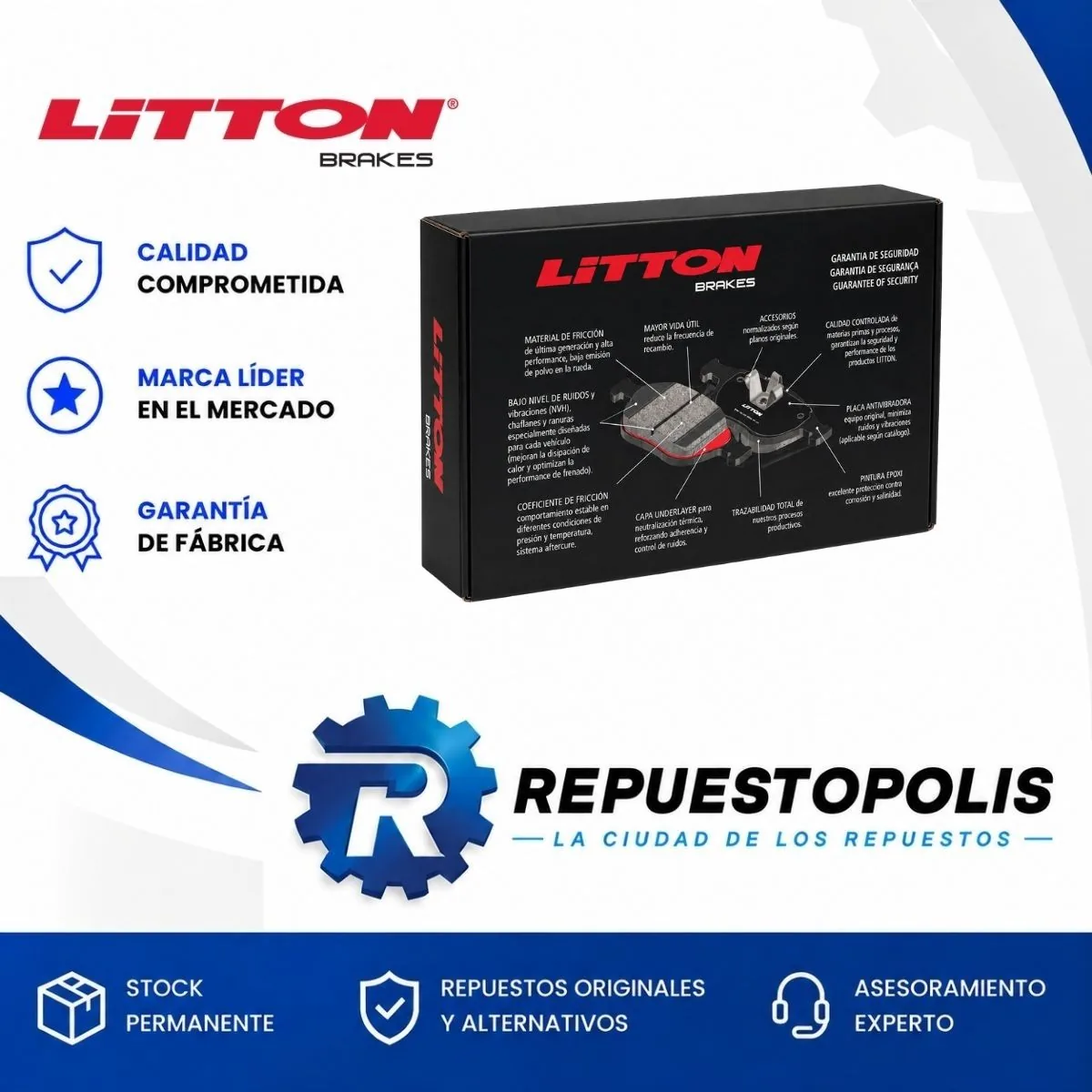 Pastillas de freno para Ford Ecosport 1.5 Tdci Duratorq, Ford Ecosport 2.0 16V Duratec, Ford Ecosport2 1.5 16V At/Mt Dragon 3Cyl y Ford Ecosport2 1.5 Tdci Dv5 y 1 más - LITTON