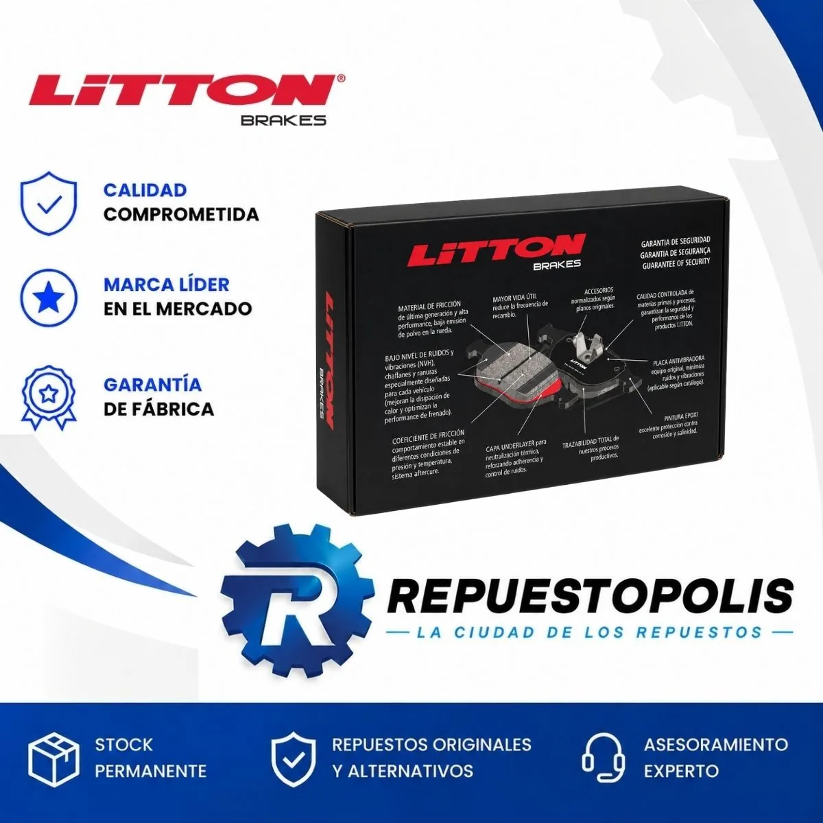 Pastillas de freno para Volkswagen Golf 1.4/1.6/2.0 Tsi/Msi Varios Ea211/Ea112/Cxda, Volkswagen Passat 2.0 Tsi Chha y Volkswagen Taos 1.4 Tsi 250 y 4 más - LITTON