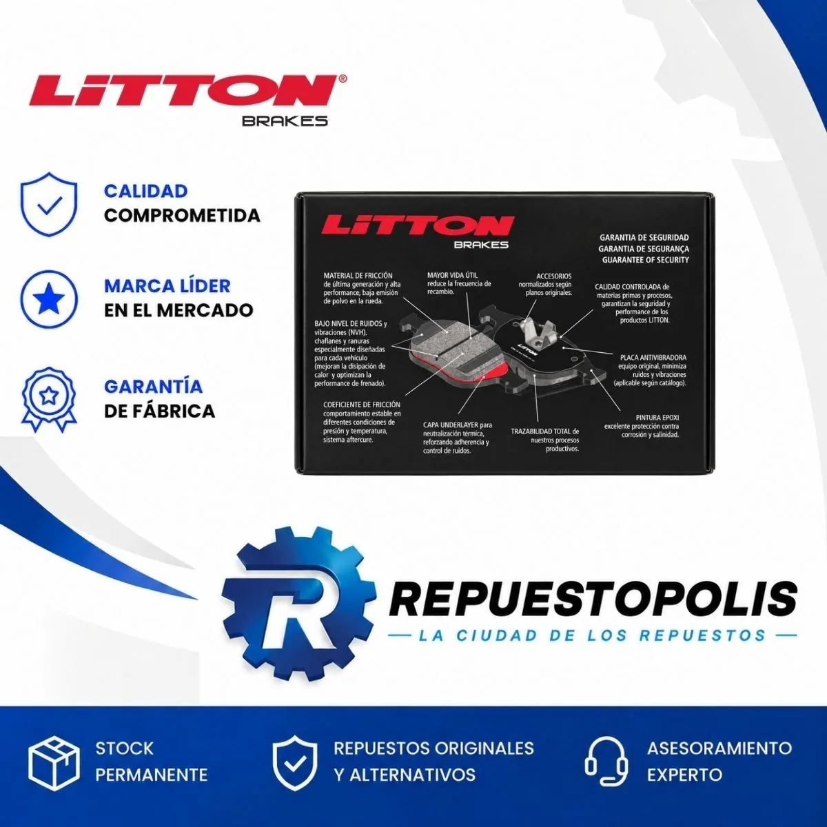 Pastillas de freno para Chevrolet Cruze 1.4T At 86Cid y Chevrolet Cruze 1.4T Mt 86Cid - LITTON