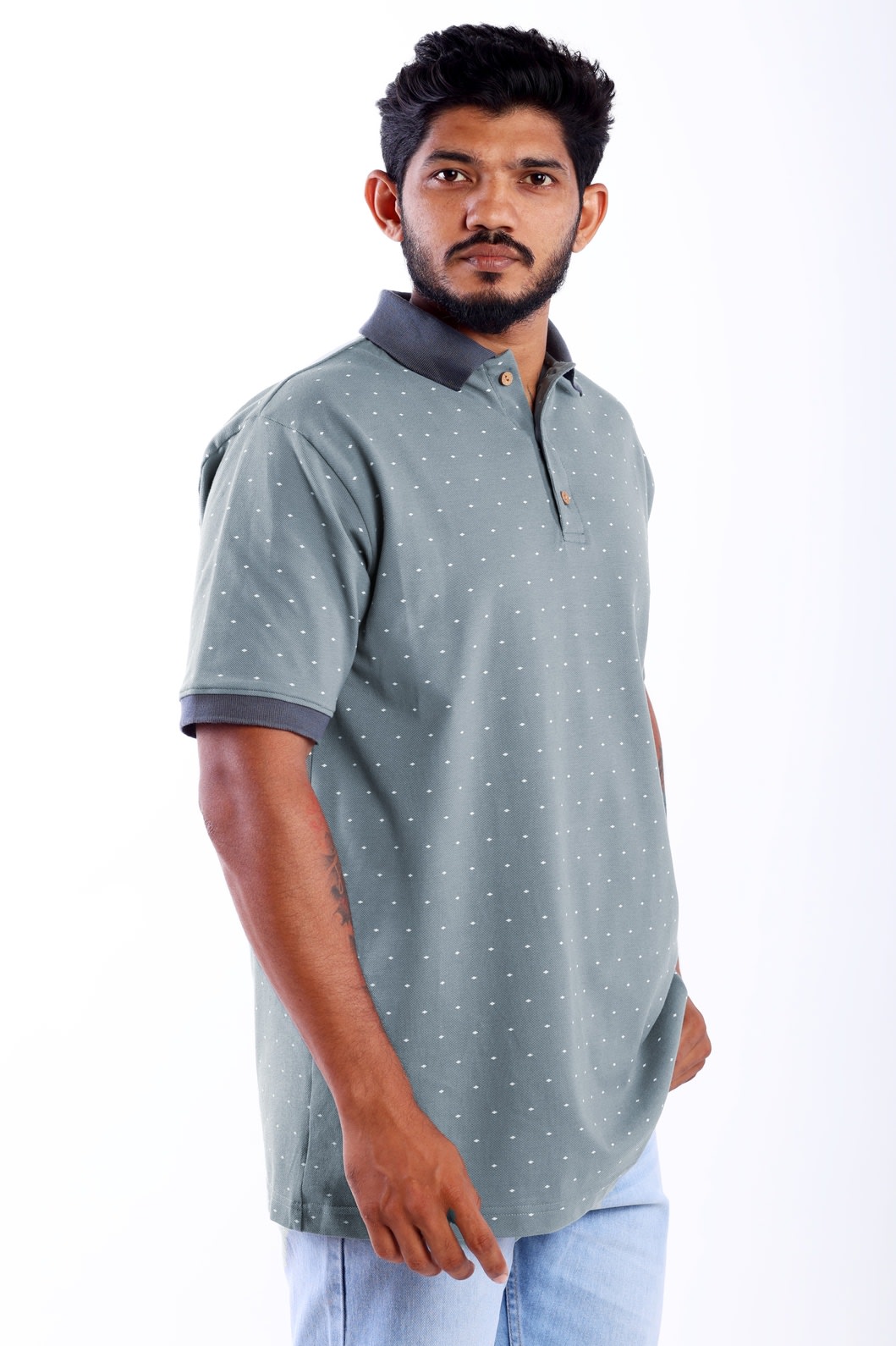 Pique Pure Unique Grey Polka Dot Polo T-shirt - Image 4