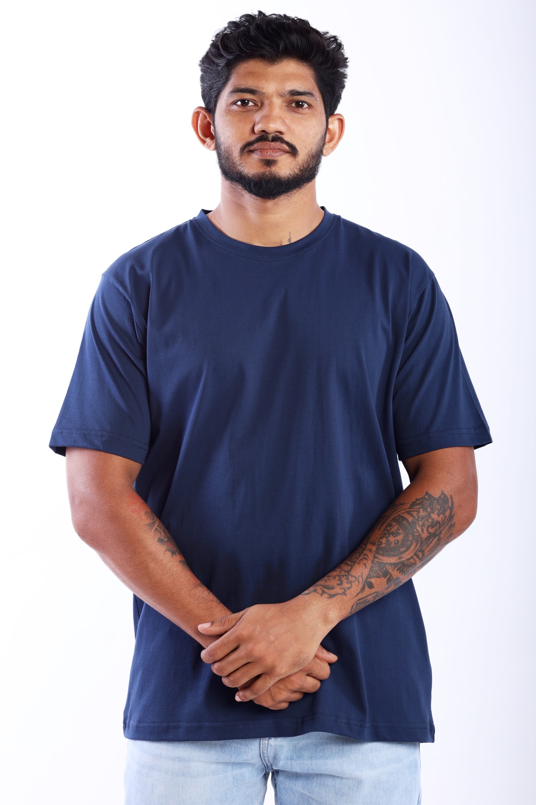 BreatheTee Premium Navy Blue Round Neck T-Shirt - Image 5