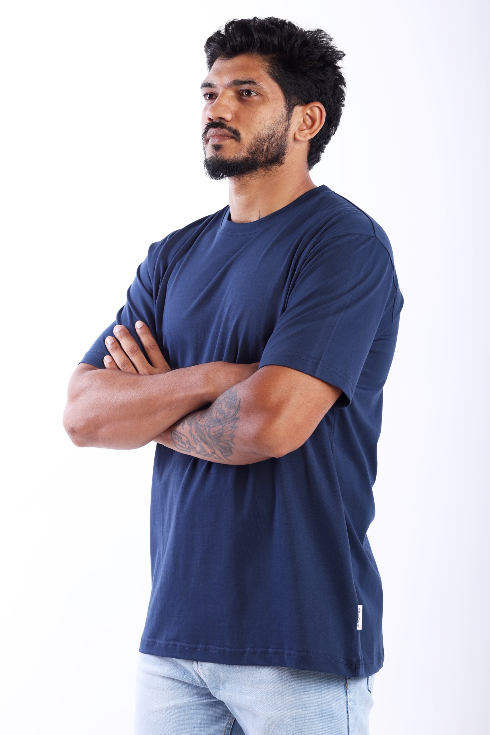 BreatheTee Premium Navy Blue Round Neck T-Shirt - Image 4