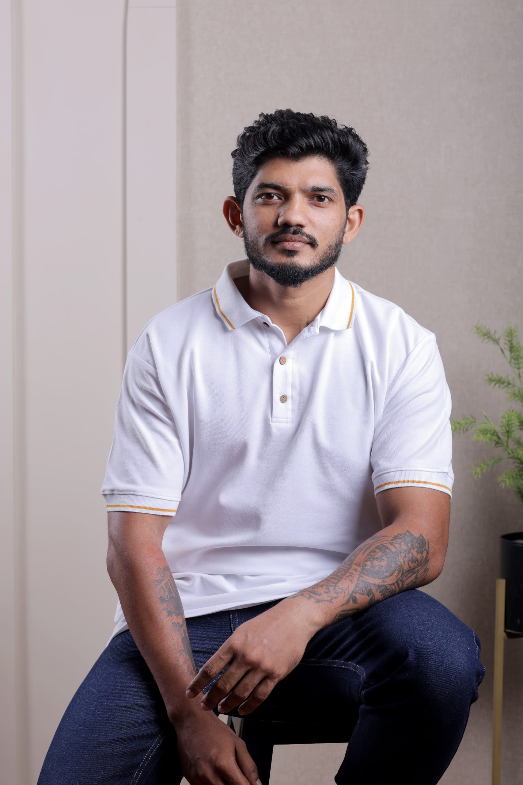 Pique Pure Relaxed White with Yellow Stripes Polo T-shirt