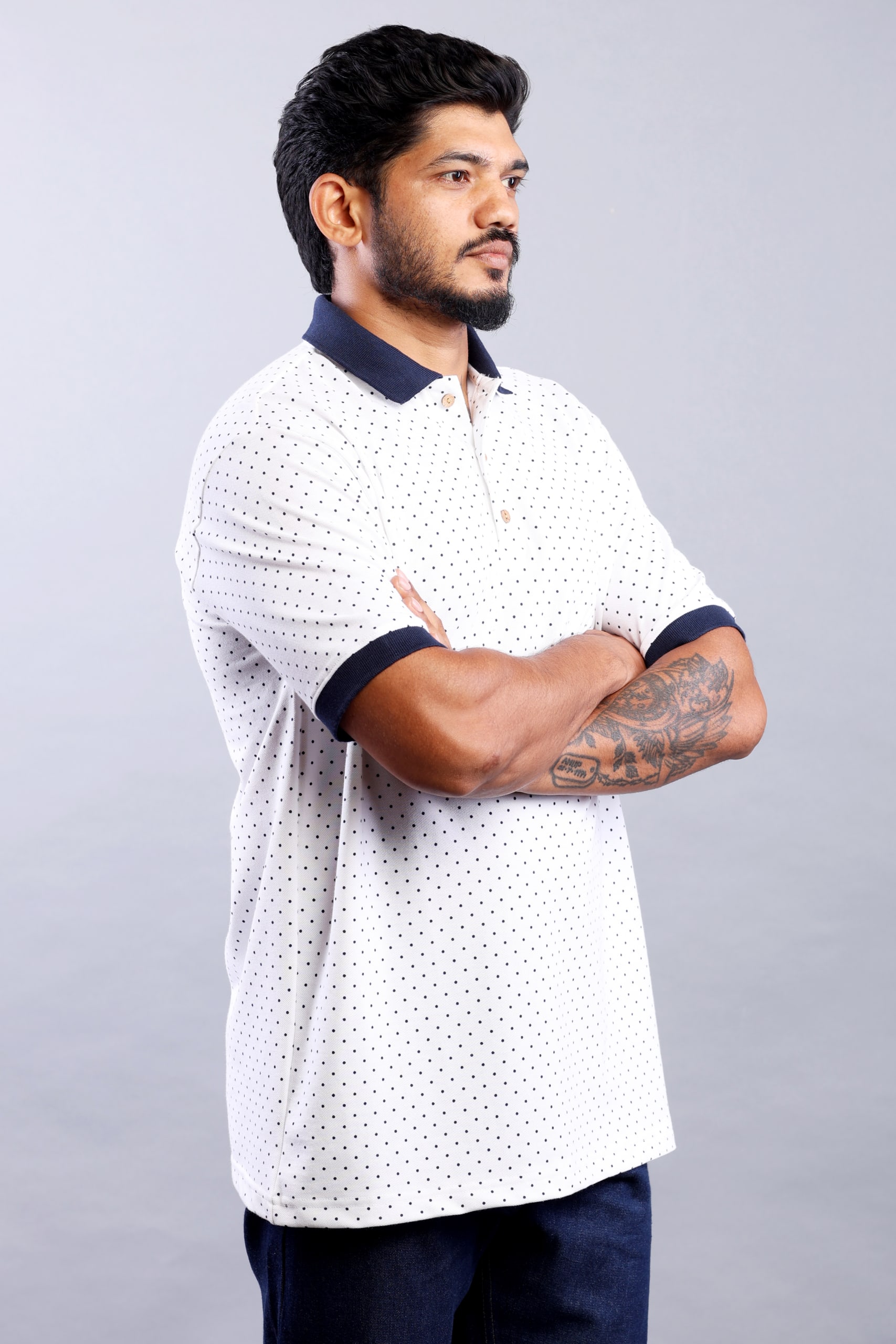 Pique Pure Playful Navy Blue Polka Dot Polo T-shirt - Image 5