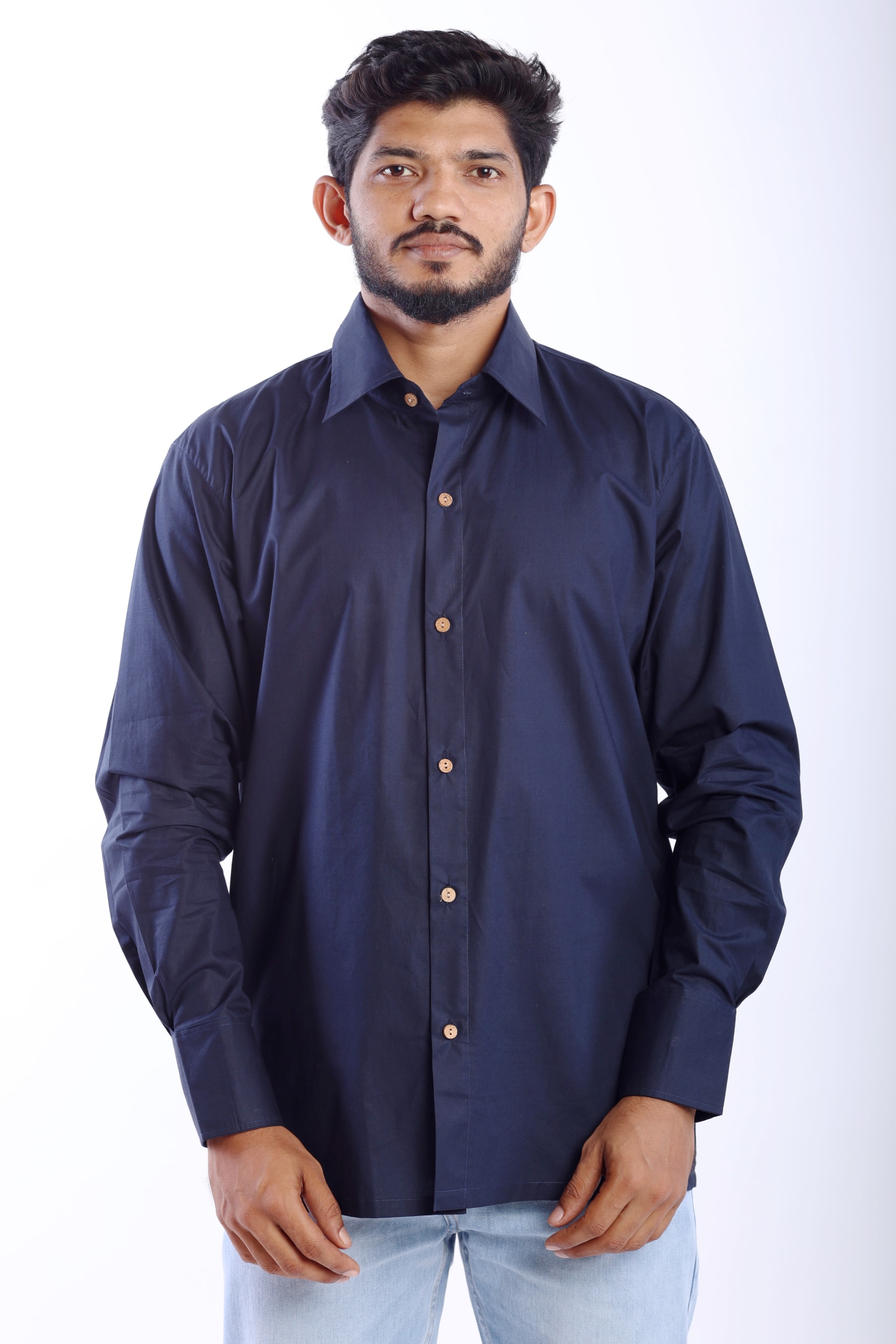 BottaniCotton Rich Navy Blue Poplin Shirt - Image 7