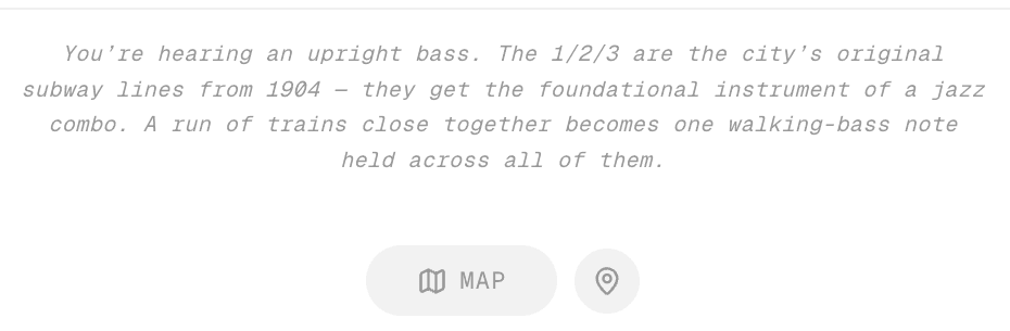 A Train Jazz note explaining that the 1, 2 and 3 lines from 1904 play the upright bass.