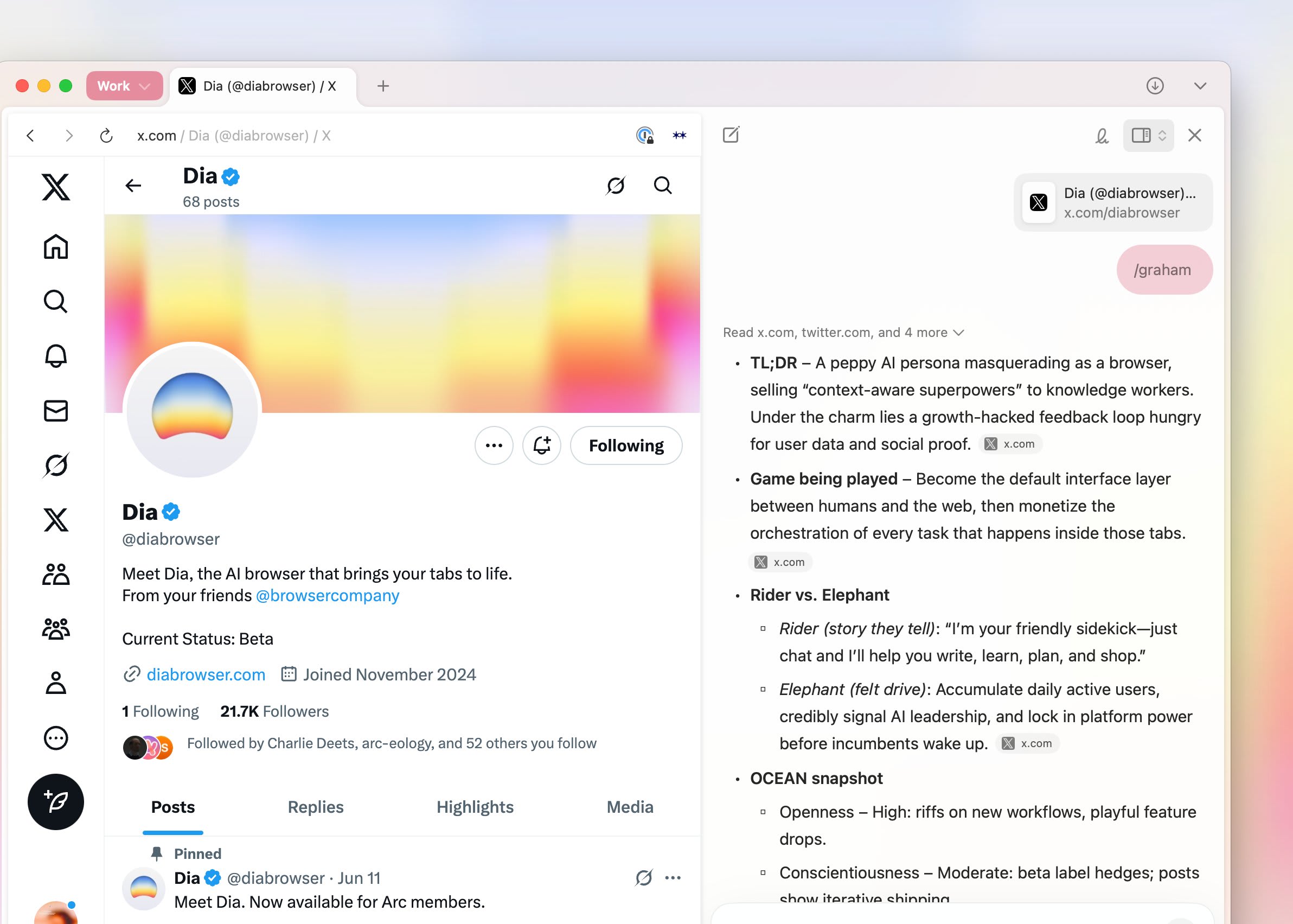 Dia Browser interface
