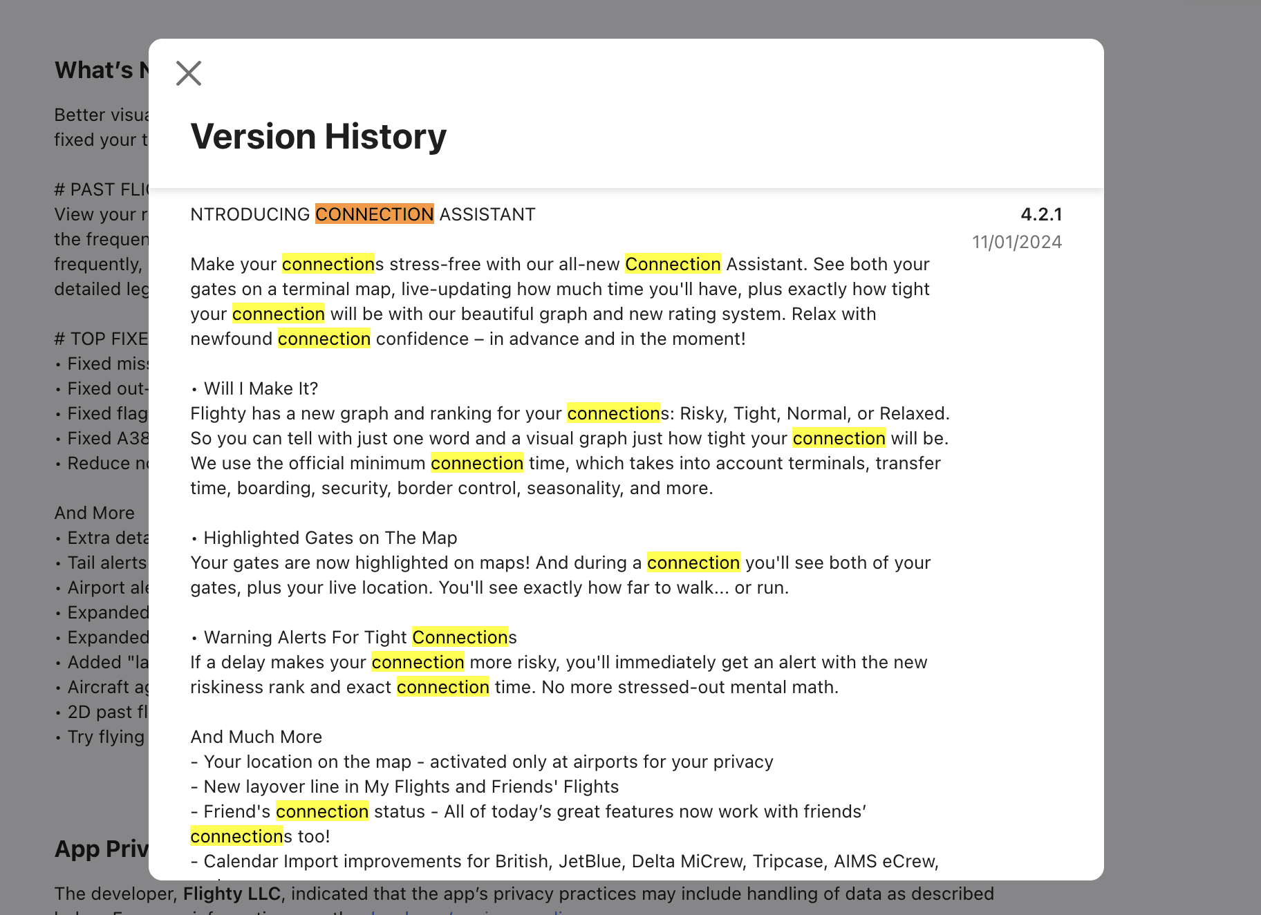 Flighty's iPhone App Store version history