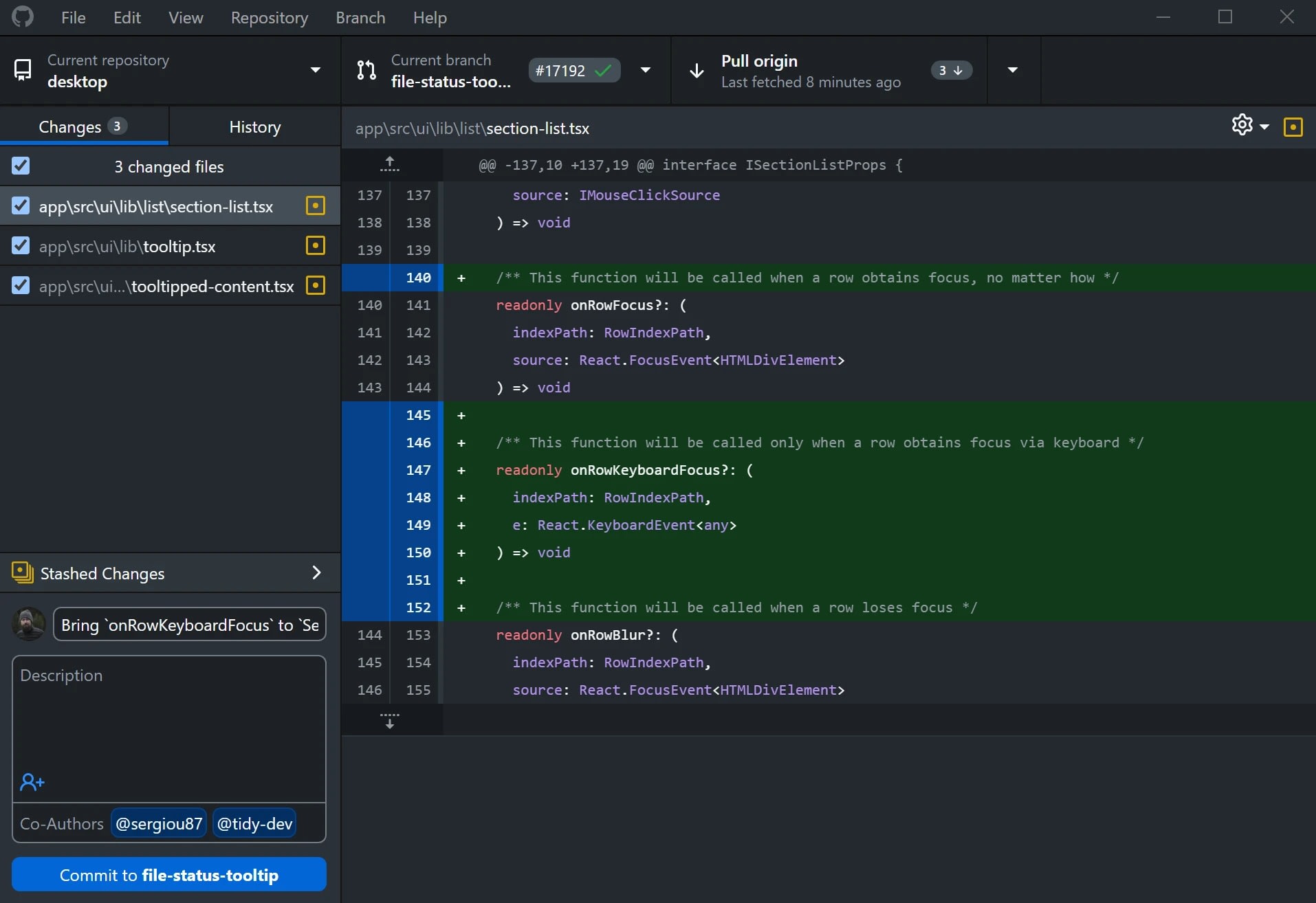 GitHub Desktop commit interface