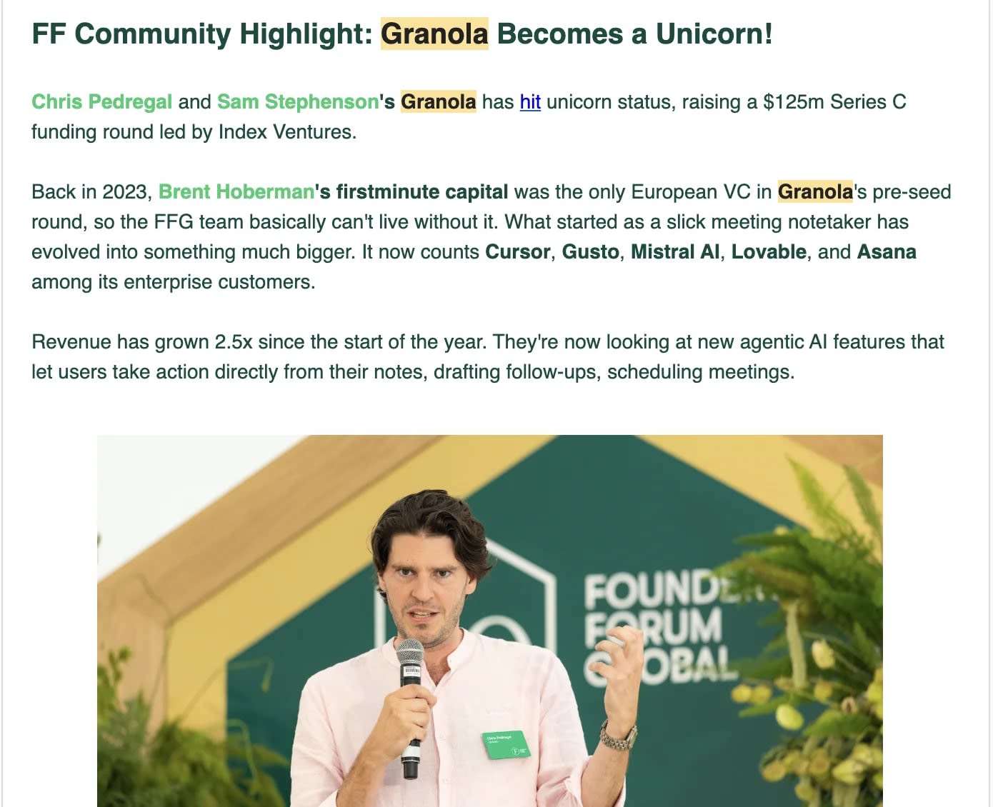 Founders Forum community highlight: Granola becomes a unicorn