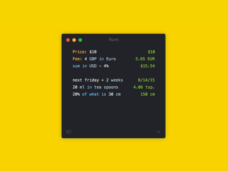 Numi calculator interface