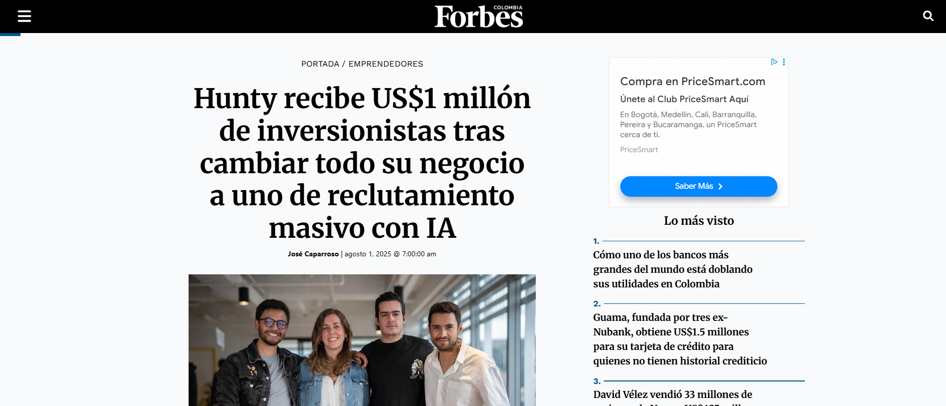 Hunty recibe US$1 millón de inversionistas tras cambiar todo su negocio a uno de reclutamiento masivo con IA