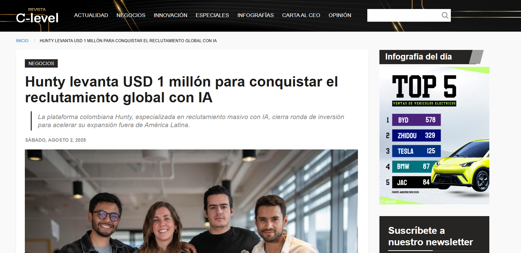 Hunty levanta USD 1 millón para conquistar el reclutamiento global con IA