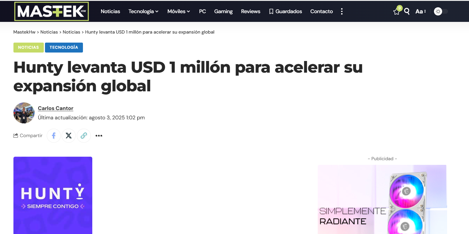 Hunty levanta USD 1 millón para acelerar su expansión global