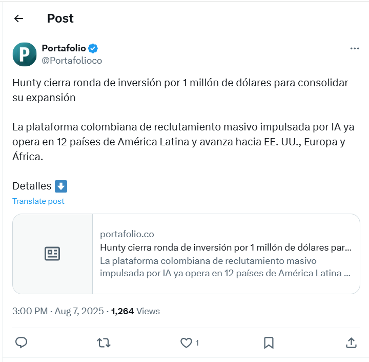 Hunty cierra ronda de inversión por 1 millón de dólares para consolidar su expansión