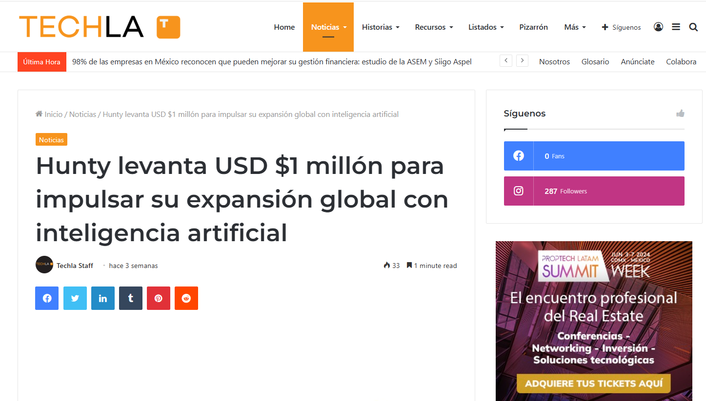 Hunty levanta USD $1 millón para impulsar su expansión global con inteligencia artificial