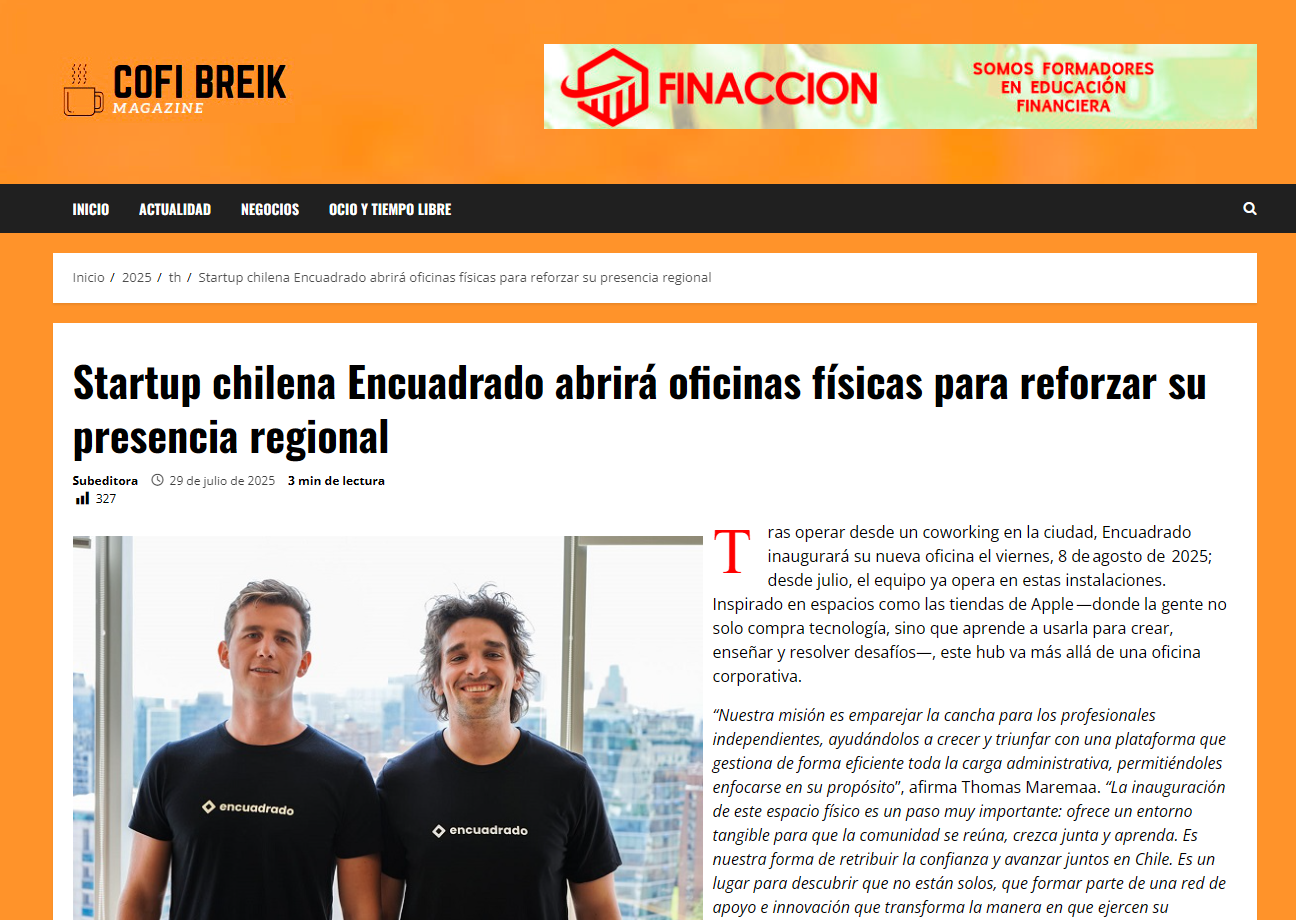 Startup chilena Encuadrado abrirá oficinas físicas para reforzar su presencia regional