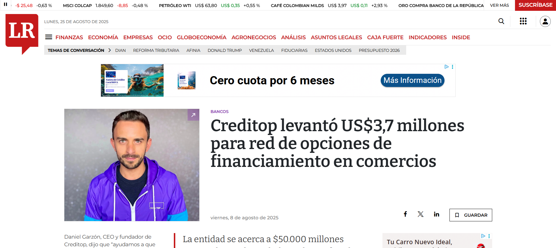 Creditop levantó US$3,7 millones para red de opciones de financiamiento en comercios