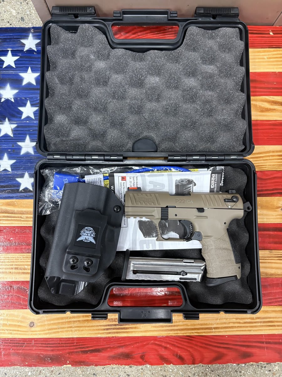WALTHER P22 .22LR 3" . FDE. OEM BOX . (2) 10 ROUND MAGAZINES . CABLE LOCK