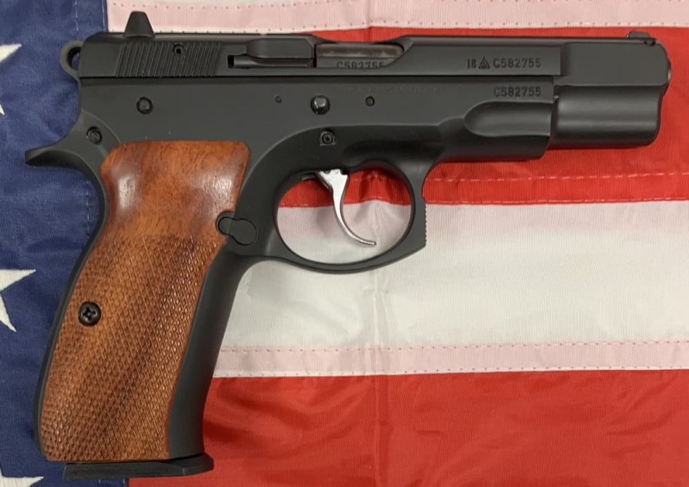 CZ USA, 75 B,9MM, 4" BBL, Semi Auto Pistol, OEM Case, Wood Grips, Included, One 10 RD Magazine