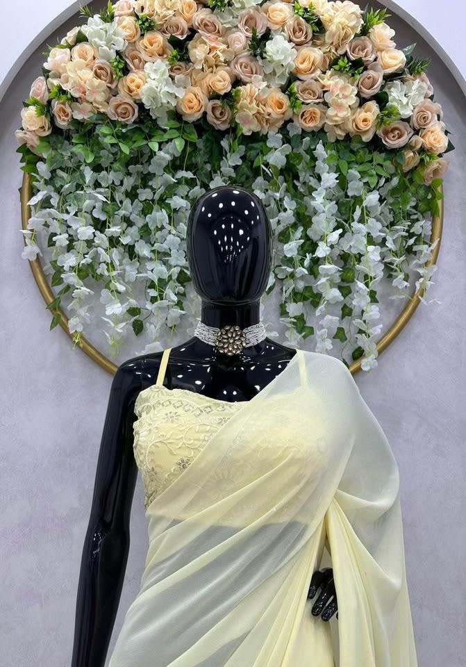 White Saree with Stitched Blouse