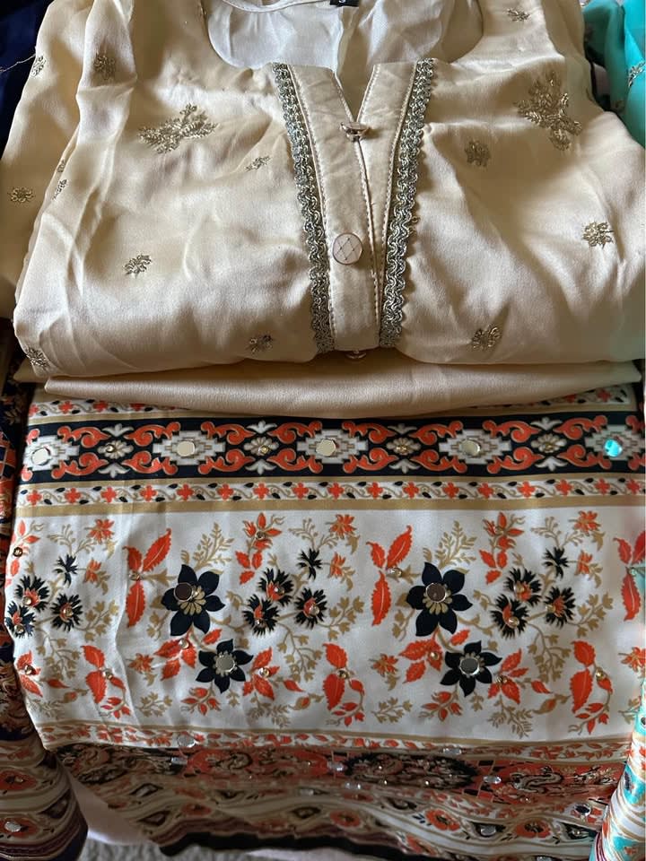 Cream 3 Piece Silk Dress