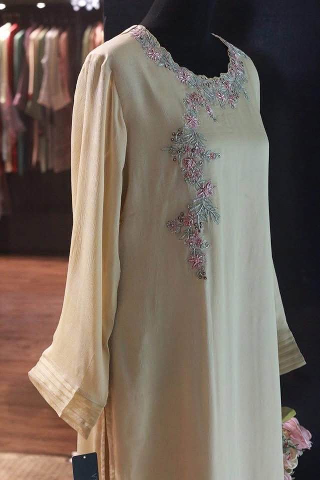 Cream Zardousi Work Kurti