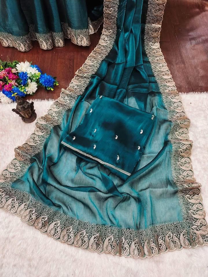 Chiffon Saree in Teal