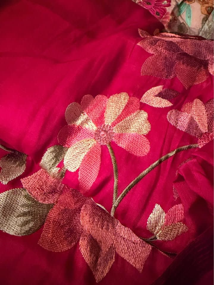 Silk Saree in Coral Red