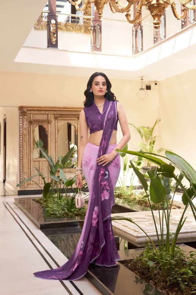 Chiffon Silk Saree in Purple