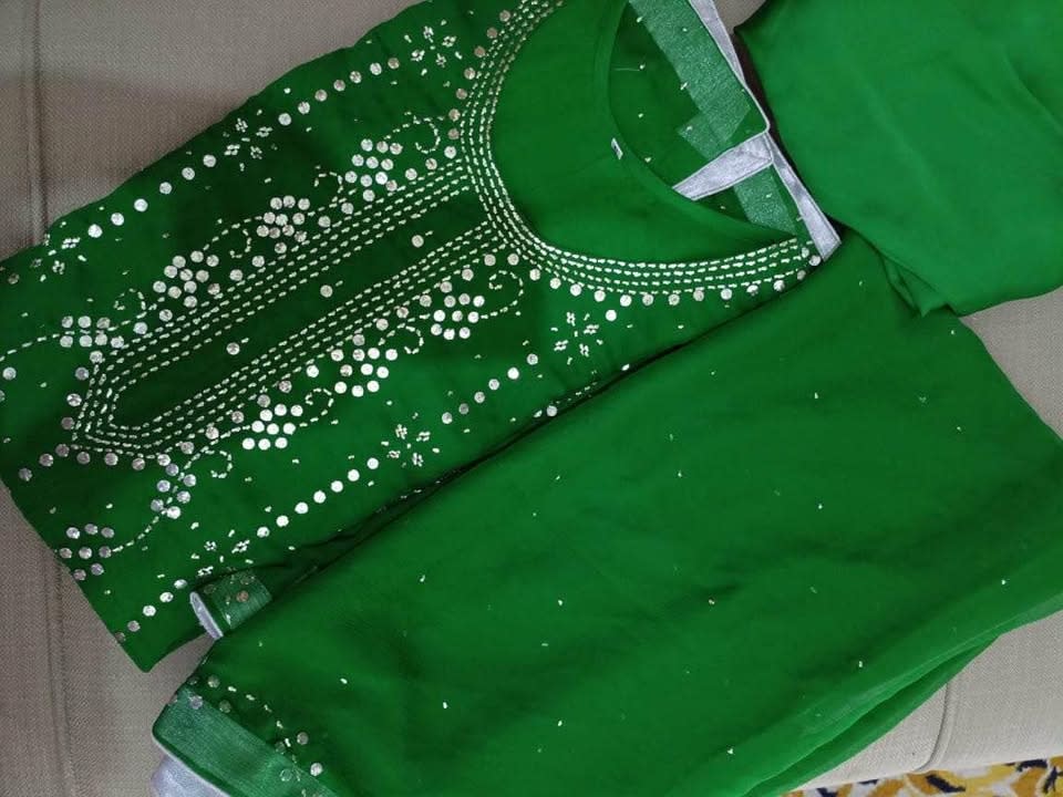 Green Three Piece Chiffon Dress