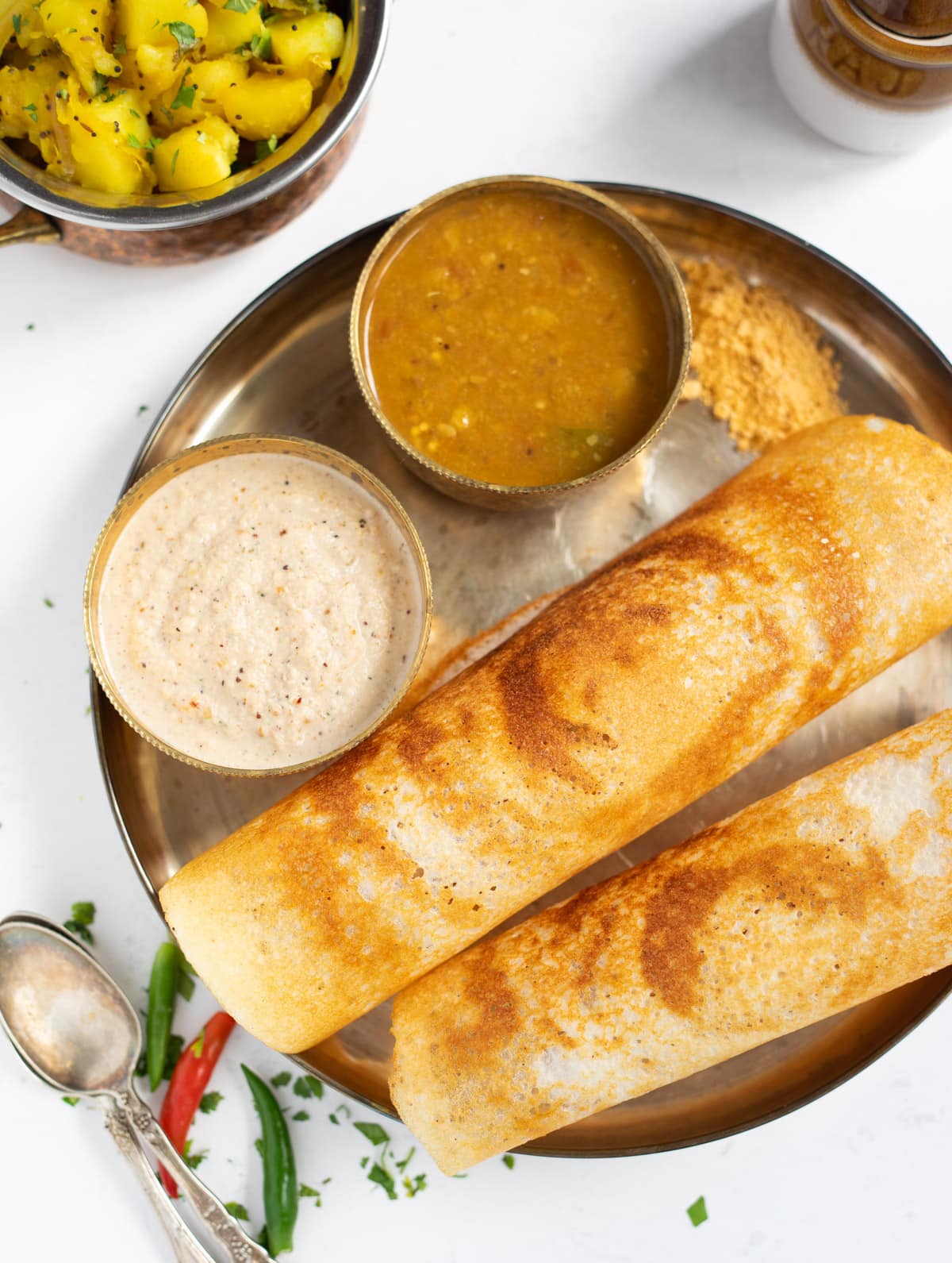 Dosa with Sambar and Coconut Chutney
