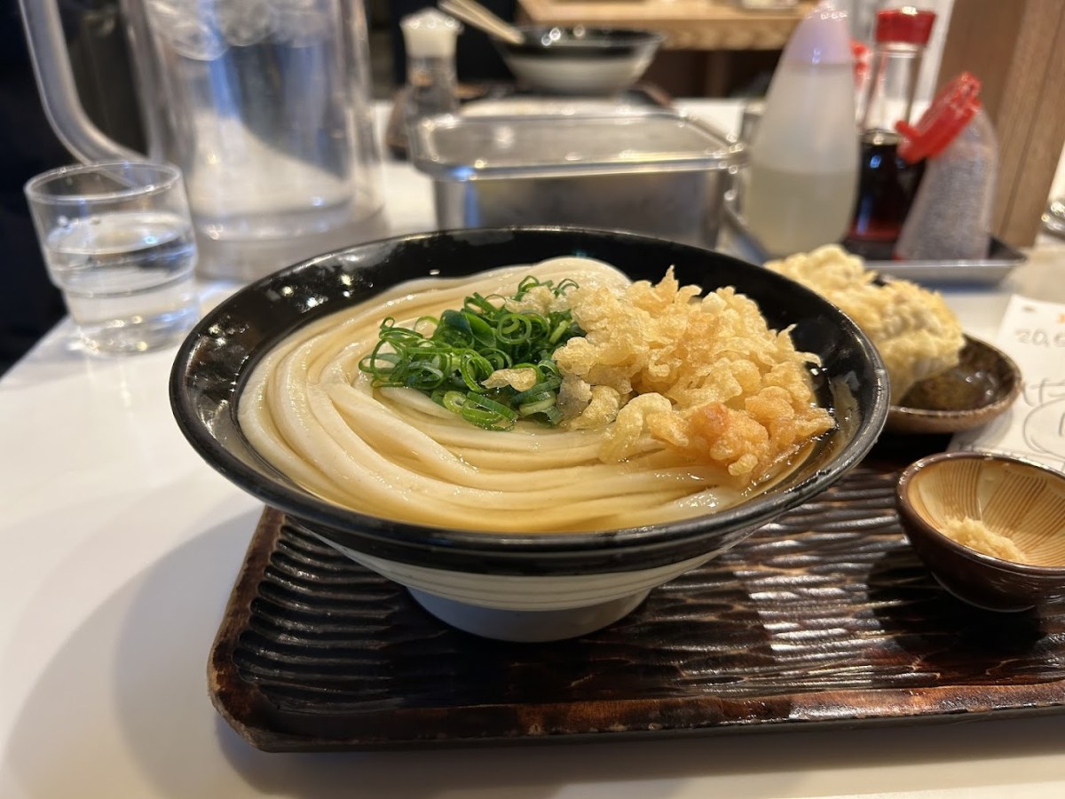 A bowl of udon from Udon Maruka in Tokyo, Japan.