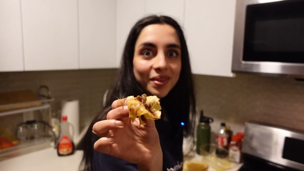 Deeva in front of Dera Restaurant