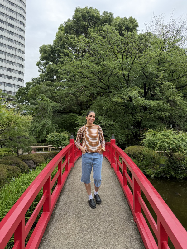 Beautiful Japanese garden with a pond and waterfall at Hotel New Ohtani Japanese Garden in Tokyo