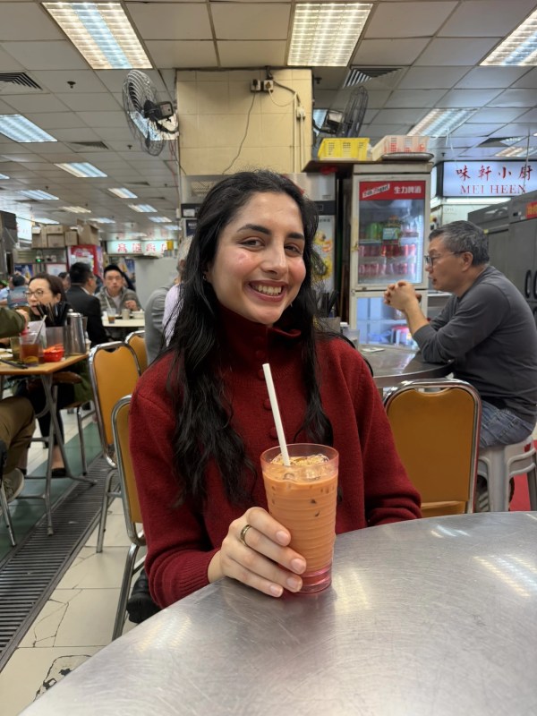 Deeva drinking Hong Kong Milk Tea