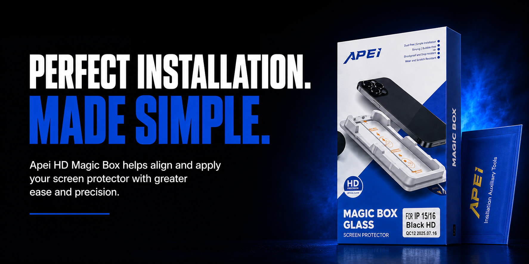 Easy install screen protector alignment box for bubble-free application