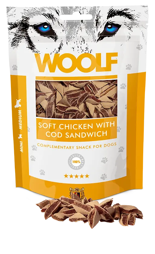 Woolf soft chicken with cod sandwich 100g