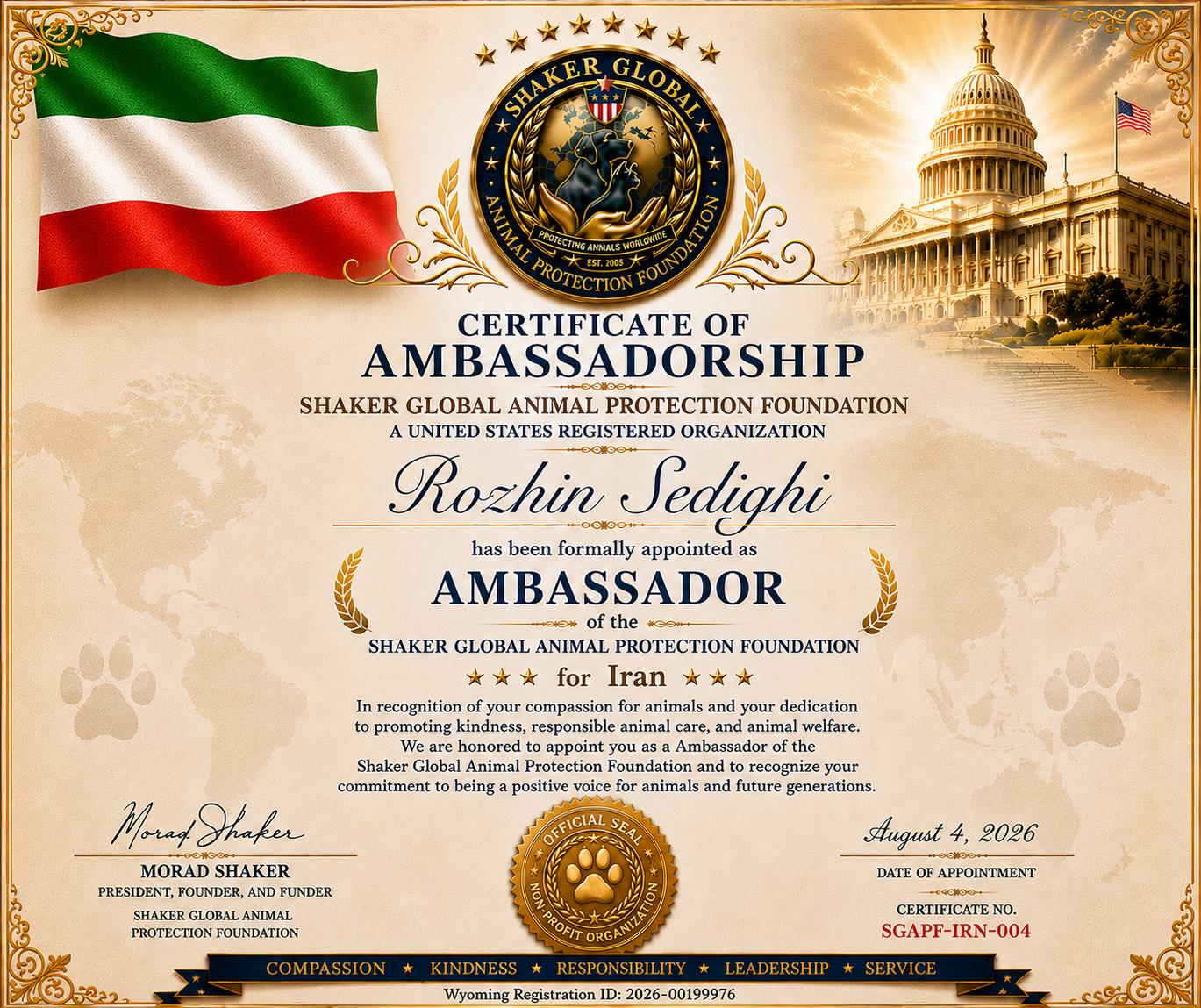 Dr. Rozhin Sedighi Appointed as Ambassador for Iran
