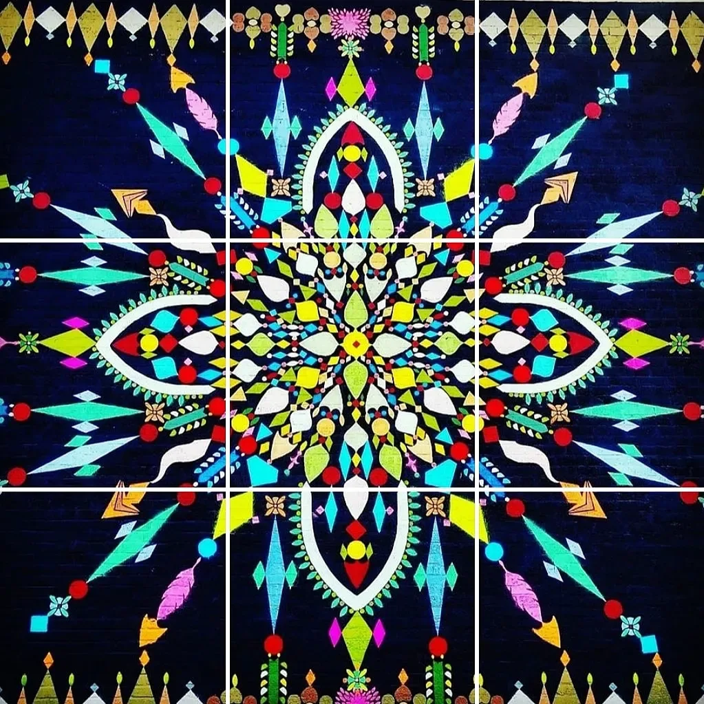 Neon Geometric Eye Mandala Symmetry Mural in El Paso, TX