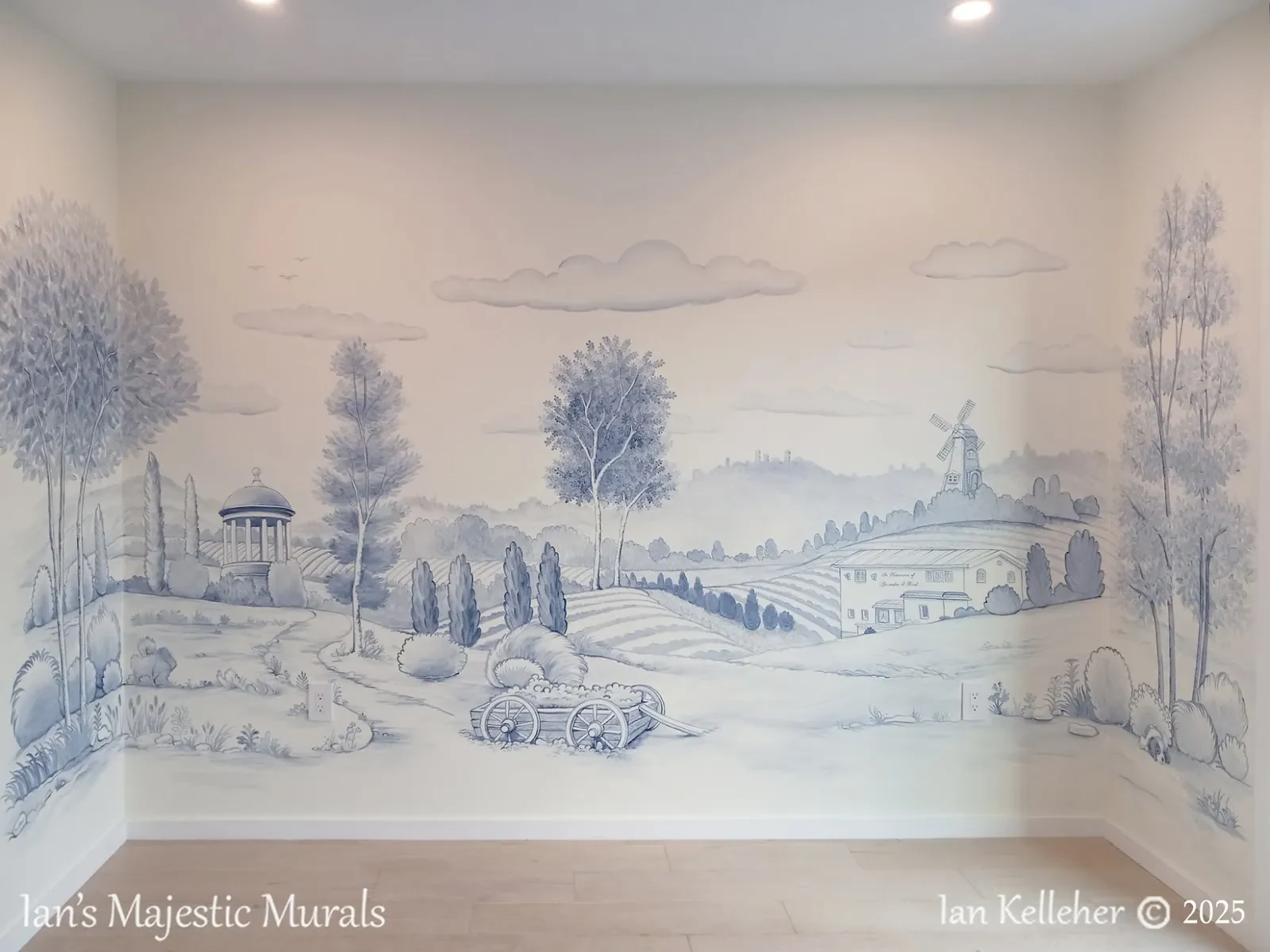 Tuscan Countryside with Classical Gazebo and Windmill Mural in Elizabeth, NJ