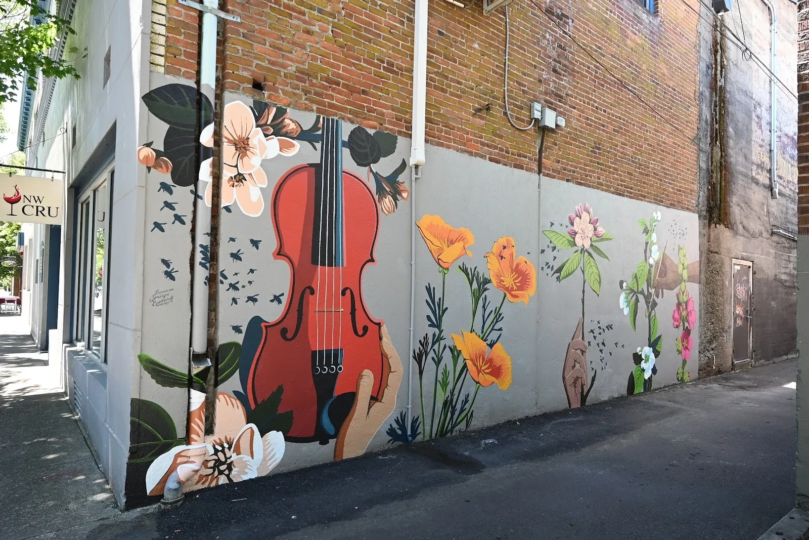 Violin Among Blooming Flowers Mural in Eugene, OR